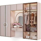 Trueliving 5 Door Sliding Kids Brown wardrobes Laminated Finish & PU Finish with Drawers 8Ft *2Ft *9Ft -2438.4MM X 609MM X 2743.2MM)